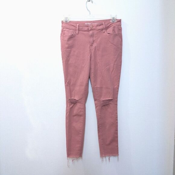Old Navy Pink Salmon Rockstar Mid-Rise Distressed Denim Jeans Women's 10 Regular - Picture 1 of 15